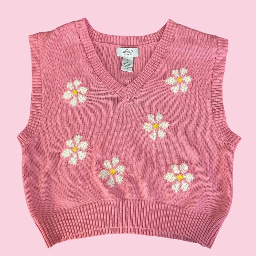 Pink Floral Knit Vest - Large